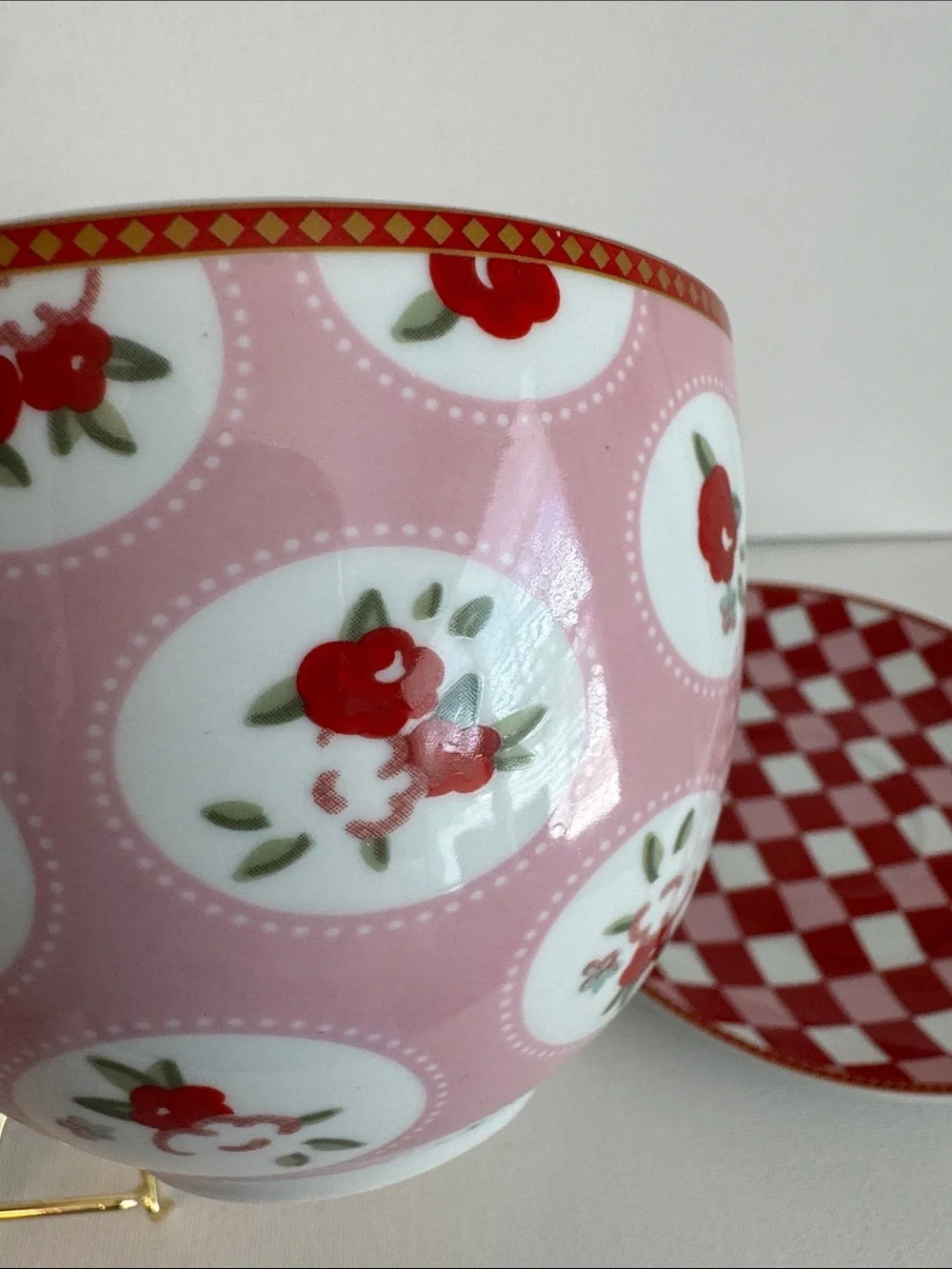 Kent Pottery Red Checkered Tea Set